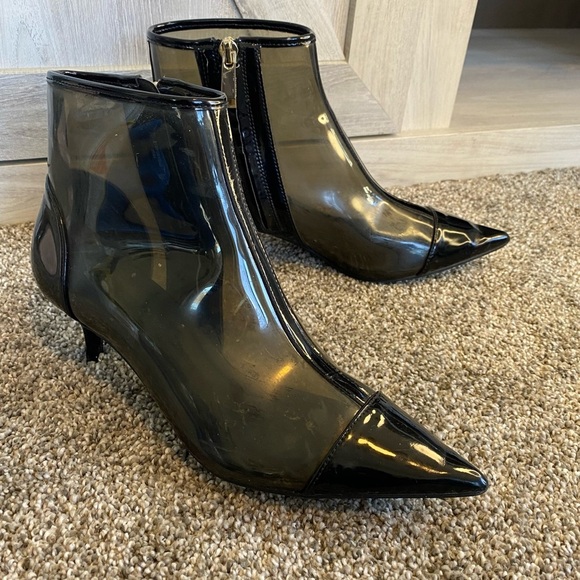 Zara Trafaluc Clear Vinyl Black Pointed Toe Zip Up Heeled Shoes EU  35 US 5-5.5 - Picture 3 of 14